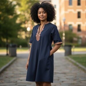 Eshakti: Moroccan-style caftan dress with embroidered trim